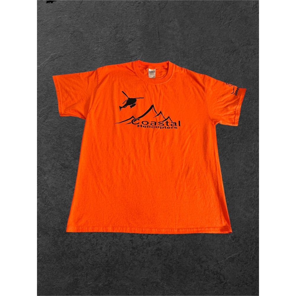 Port & Company Coastal Helicopters T-Shirt Mens Large Orange Juneau Alaska